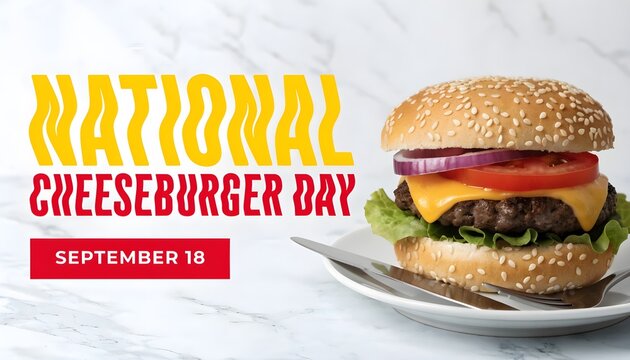 National cheeseburger day september 18 with a delicious grilled burger on a white plate