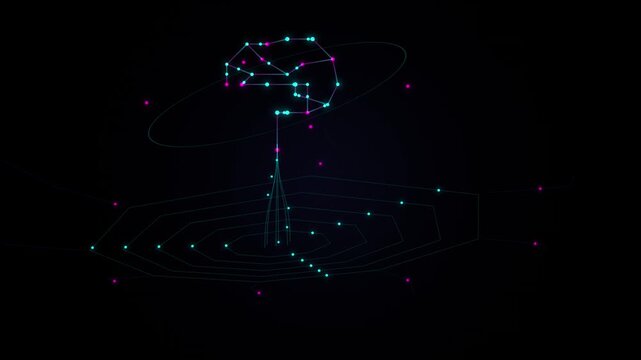 Abstract futuristic digital brain and network nodes glowing in cyberspace