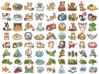 Fototapeta premium Cute Cartoon Pet Food Fun Illustrations.