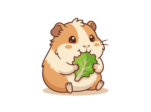 Cute Hamster Eating Leafy Green Vegetable.