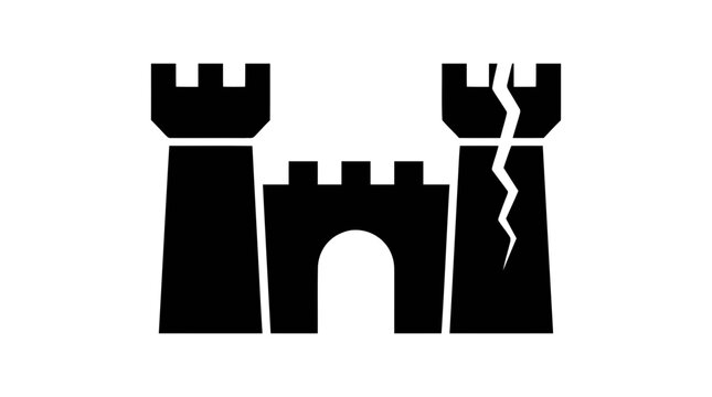 Vector illustration of castle fort wall with a crack icon vector on a transparent background