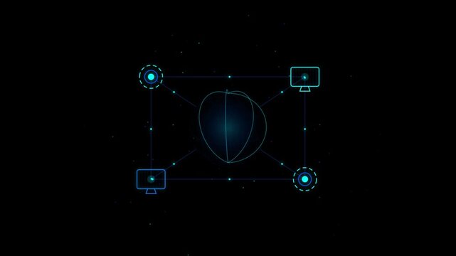 Abstract globe technology network animation with glowing nodes and connecting lines on dark background