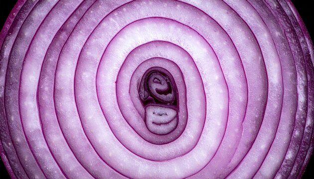 Halved red onion revealing intricate natural layers, food photography