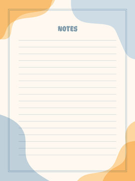 Cute aesthetic notes page template with blue and orange blobs