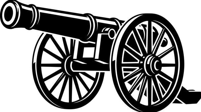 Antique field artillery cannon vector illustration isolated on white background, historic military weapon icon
