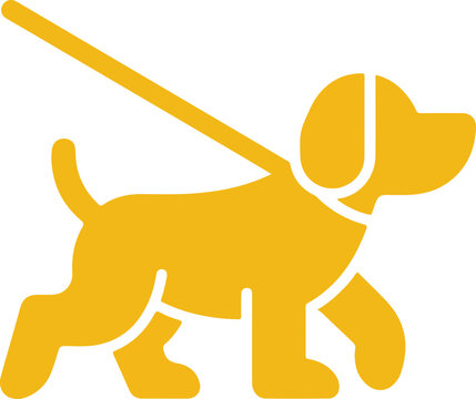 Minimalist yellow dog on leash vector icon for pet care and walking services