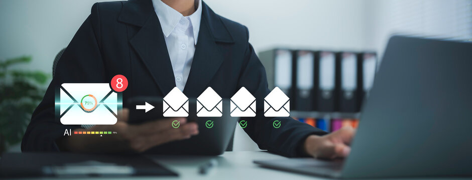 AI security scanning concept showing incoming messages being automatically checked for threats risks and suspicious content through intelligent analysis and digital protection
