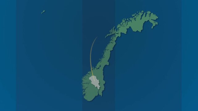 Digital Norway Map with Light Signals Connecting Highlighted counties