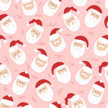 Seamless print with nice cute head Santa Claus. Christmas seamless