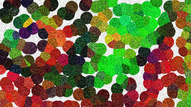 Abstract background with colorful overlapping circles in bright red green and black colors