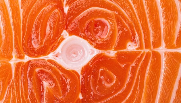 Fresh salmon steak cross section showing detailed muscle fibers and natural seafood texture