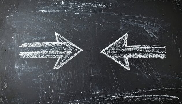 Two chalk arrows pointing in opposite directions, decision and direction concept