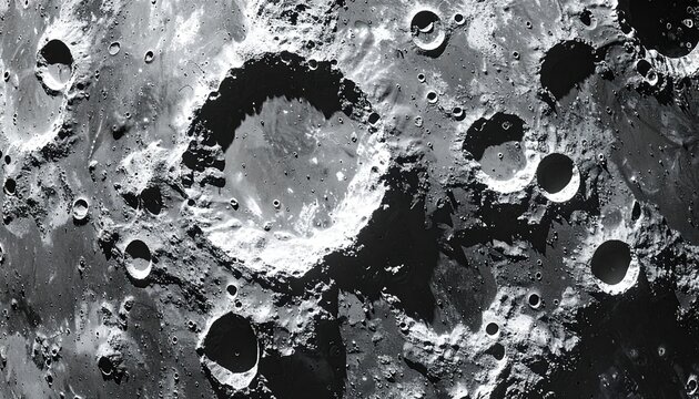 Realistic moon surface texture with detailed craters and rugged lunar terrain