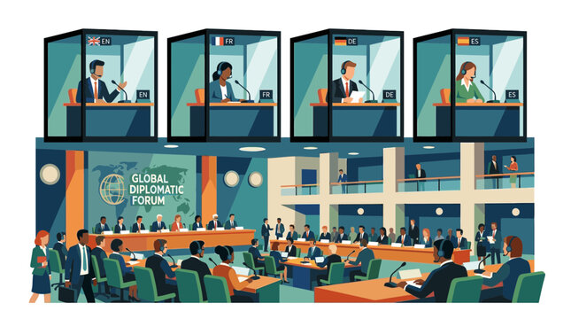 Diplomatic Conference Interpreters Booths Illustration