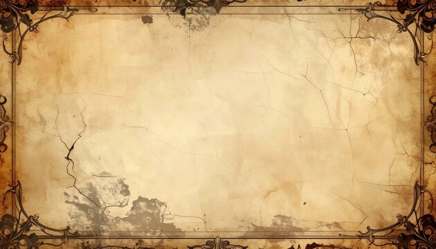 Rectangular vintage frame with cracked parchment texture, aged antique paper and distressed border