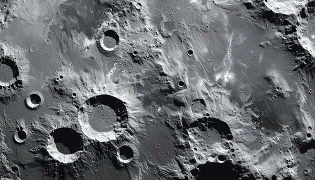 Realistic moon surface texture with detailed craters and rugged lunar terrain