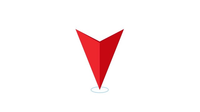 Red location arrow marker pointing down isolated on a transparent background for map navigation designs