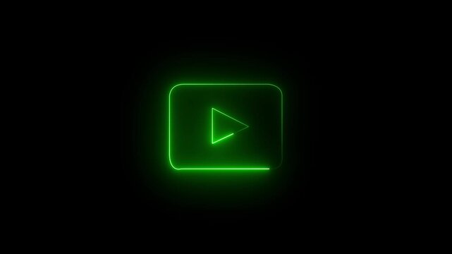 glowing neon green colars watch now icon animation on black background. youtube watch now icon. 4k motion video.