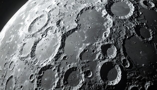 Realistic moon surface texture with detailed craters and rugged lunar terrain