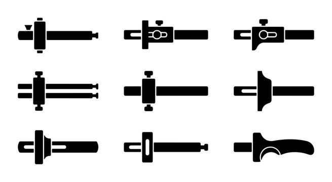 Black measuring tool icons, calipers and scribers, graphic design