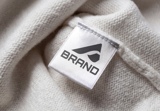 Woven Clothing Label Mockup on Fabric Close Up