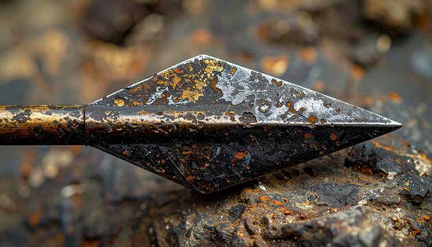 Detailed medieval arrowhead with aged metal texture for historical, archaeological, and fantasy concepts