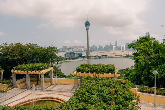 Macau Tower overlooking Nam Van Lake and the city skyline in Macau, China - 4 September 2026.