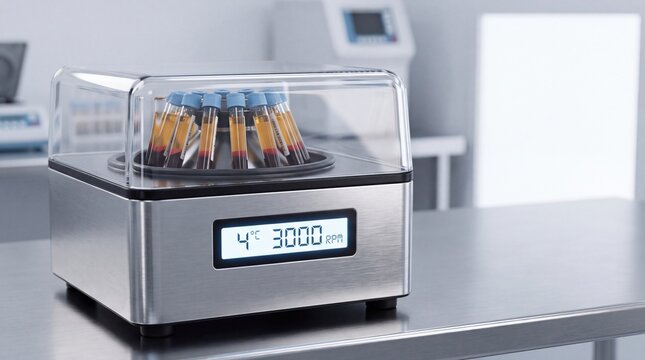 Clinical Laboratory Centrifuge Separating Blood Plasma in Balanced Test Tubes
