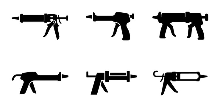 Black caulking gun silhouettes, construction and DIY tools