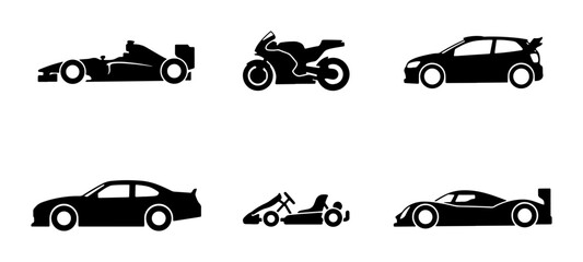 Fototapeta premium Black vehicle icons, silhouette style, graphic resources, transport