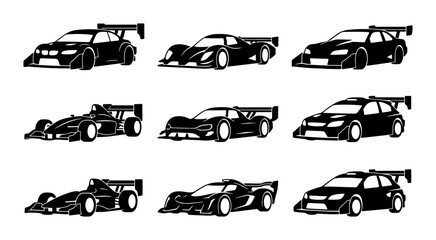 Fototapeta premium Black sports car silhouettes on white, racing automobile designs for