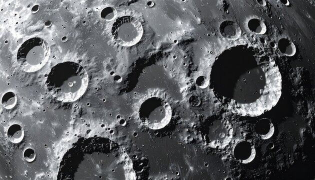 Realistic moon surface texture with detailed craters and rugged lunar terrain