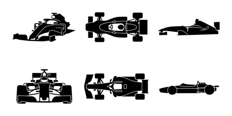 Fototapeta premium Black formula 1 car silhouettes, different views, graphic elements