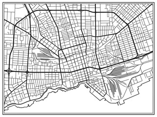 Naklejka premium Minimalist Black and White City Street Map Vector Illustration with Urban Grid and Waterfront