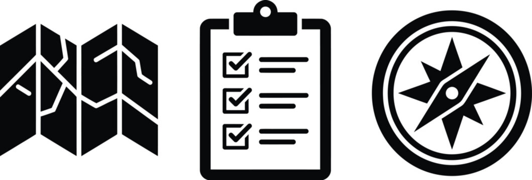 Abstract Black and White Checklist Background with Business Document, Clipboard, Check Mark, Calendar, Report and Office Vector Icons