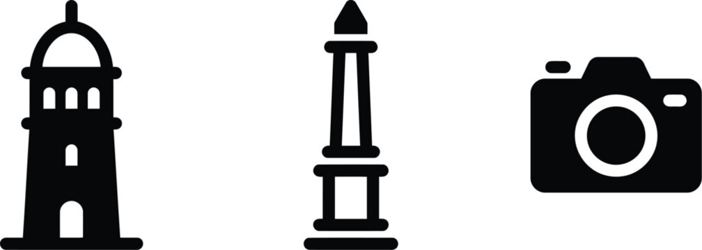 Black and white chess icons and vintage silhouettes featuring king, queen, pawn, candlestick, bell, antique lamp and classic board game symbols for strategy and competition