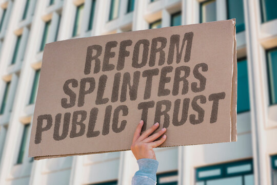 "Reform Splinters Public Trust" Party failures erode citizen confidence in alternative political movements. POLITICS. TRUST. EROSION. FAILURE. CONFIDENCE.