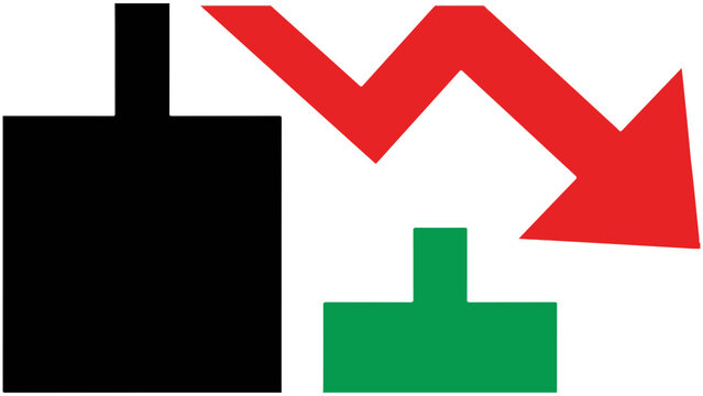 Minimalist vector graphic illustration showing sharp downward financial trend analysis