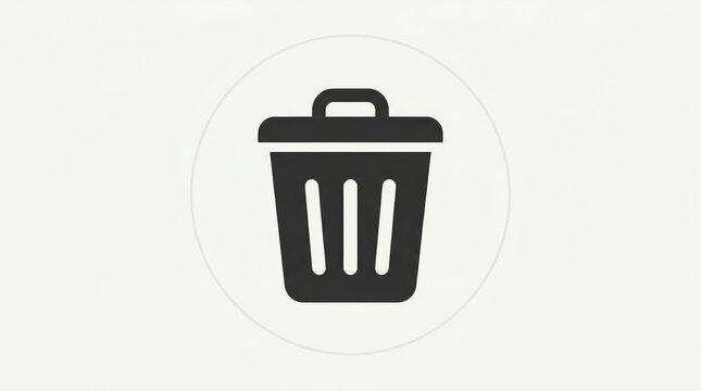 Trash can icon rendered in a flat minimalist style featuring a bold black silhouette centered on a clean white background