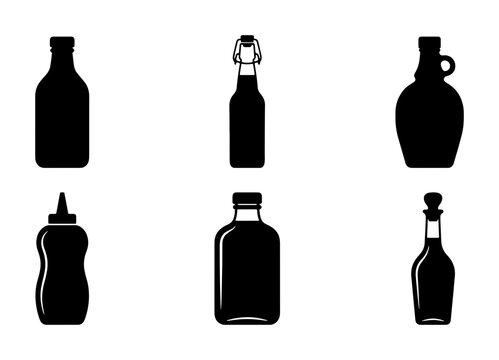 Black silhouettes of assorted bottles and containers, graphic design