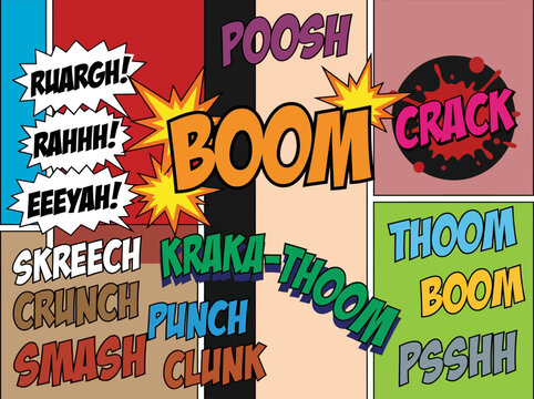 Comic Book Sound Effects and Pop Art Action Onomatopoeia