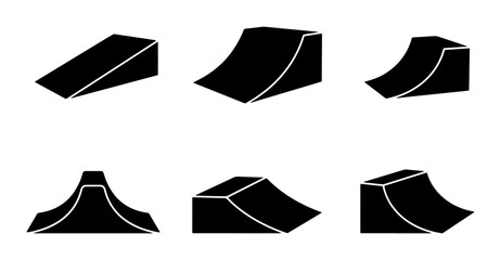 Fototapeta premium Black ramps and obstacles silhouettes, skatepark elements for extreme
