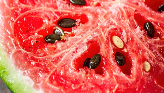 Watermelon slice with visible seeds and juicy red flesh, summer fruit photography