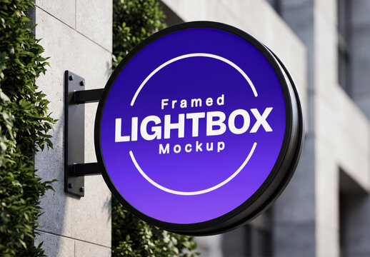 Round Lightbox Sign Mockup on Exterior Wall