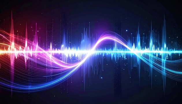 Abstract digital equalizer with glowing lines, modern audio technology concept