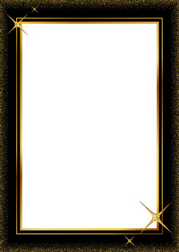Elegant portrait poster with a black and gold border, sparkling stars, ornate corners, and a large white central space for text or design.