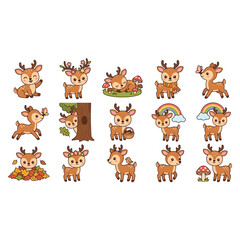 Obraz premium Collection of detailed illustrated autumn forest animals and mushrooms.