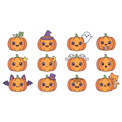 Fototapeta premium Cartoon orange fruits with happy faces and accessories vector illustration.