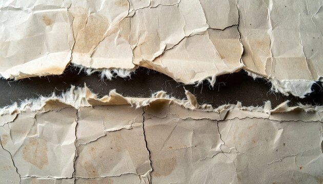 Torn paper edge with heavily frayed texture and irregular contours