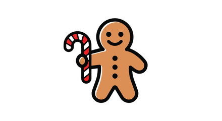 Obraz premium Cute gingerbread man holding a striped candy cane.